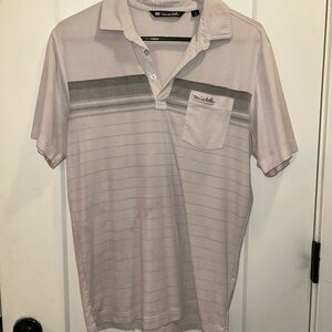 Travis Mathew Light Gray Polo with Dark Gray Stripes